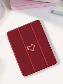 1个复古红色纯色小爱心图案平板电脑保护套，防摔，带笔槽，支持睡眠/唤醒功能，三折平板电脑支架保护壳，兼容iPad 10.2英寸、iPad Pro 2021/2020、iPad (A16) 11英寸、第11代2025款/第10代、Galaxy Tab A8 10.5英寸2022款、Matepad 10.4英寸/Tab等。 - 彩色 - 查看 3