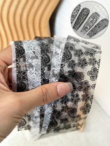 4厘米*100厘米/卷 法式蕾丝美甲转印箔纸，优雅镂空花卉美甲贴纸，美甲装饰转印箔 - 彩色 - 查看 3