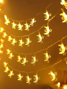 1pc 1.5/3/6m Plastic Ball&Moon Decorative Lights String, Battery-Powered Indoor Decorative LED Star Light String, Room Decoration, Bedroom Wall Decoration Moon String Light, Star And Moon Fairy Light String,Wedding Party Decorative Light String - 黃色 - 查看 17