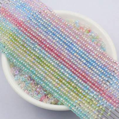2000pcs Colorful Glass Coated Seed Beads With Center Hole, Jewelry Making DIY Beading, Loose Beads Accessories, Clothing Supplies