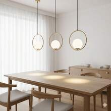 1/2pcs Modern Minimalist Luxury Gold Ring Pendant Light, White Globe Lamp Shade, Adjustable Height Ultra-Simple Pendant Lamp, E27 Lamp Base, Suitable For Home Bedroom, Cafe, Dining Room Bar, Kitchen Island, Living Room (Bulb Not Included) - Gold - View 2