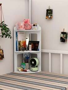 1pc Corner Desk Organizer Rack, Vertical Bedside Storage Shelf, Multi-Functional Dorm Room Corner Shelf, Stable Nightstand Rack - White - View 2