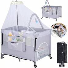 cunas para bebésKONEIYA Cuna para Bebe con Mosquitera 3 en 1 3 Niveles Ajustables Corral para Bebe Multifuncional Portatil Y Plegable Acopla Cama Colecho Incluye Organizador Y Juguetes 110 * 80 * 60cm - gris1 - Ver 1