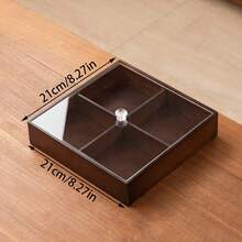 1 Set Bamboo Wood Material Snack Plate With Lid, Suitable For Nuts, Snacks, Cookies, Party And Daily Use - Walnut Color Grid With Cover - View 4