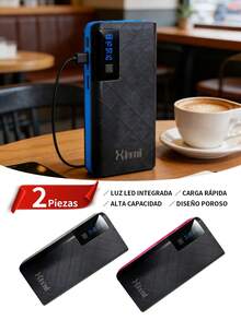 2 piezas Power Bank Batería Portátil 20000mah Carga rápida 4 cables incorporados Pantalla LED digital cargador portátil - Multicolor (2 piezas) - Ver 1