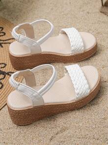 1 Pair Girls' Summer Wedge Platform Sandals, Slip-On Comfortable Anti-Slip Versatile Minimalist Casual Open-Toe Sandals, Lightweight For School And Daily Wear, Fits Small One Size - White - View 4
