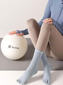 1/2/3/5 Pairs Women Breathable Non-Slip Yoga Socks, Five-Toe Mid-Calf Design With Anti-Slip Grip And Embroidered Dog Pattern, Suitable For Yoga, Pilates, Ballet, Dance And Gymnastics - Multicolor - View 10