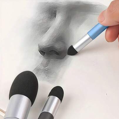 3/6pcs Washable Sketch Sponge Brushes, For Sketching, Drawing, Pastel, Highlighting Gray Details, Blending, Smudging And Erasing