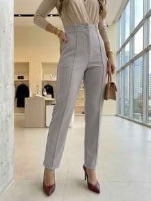 A&DD MODA, REF: 502-AS1188 | Women's Straight Tailored Pants, High Waist, Functional Side Pockets, Elegant Details On The Hem, Smooth And Sophisticated Finish, Versatile Formal Piece For Formal And Casual Looks, Comfort And Style For Everyday Wear, Improved Classic Suit - Màu Xám nhạt - Xem 1