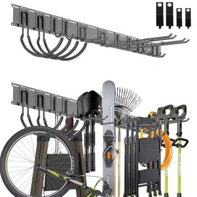 Garage Tool Organizer Wall Mount 64 Inch Garage Wall Organizer 680lbs Sturdy Garden Tool Organizer With 10 Adjustable Hooks For Yard Shed Basement Workshop Black