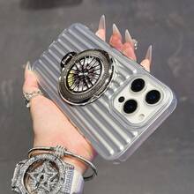 3D Matte Silver Flat Light Column Rotating Spinner Phone Case Suitable For IPhone 17/16/15/14/13/12/11/Plus/Pro Max, Vertical Suitcase Shockproof Phone Protective Cover - Silver - View 3