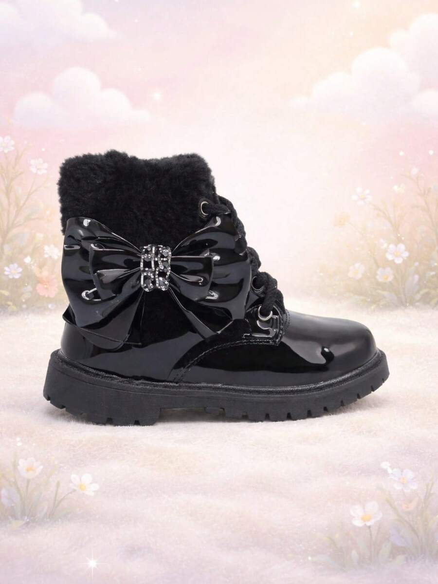 Women's Ankle Boot With Bow Detail, Girl's Ankle Boot, Blogger Style, Comfortable And Lightweight - Sơn mài đen - Xem 1