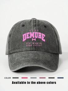 1pc Printed DEMURE Washed Baseball Cap, Adjustable Outdoor Sun Protection Casual Hat Suitable For Spring/Autumn Travel, Beach, Y2K Style For Young People - Baseball Cap - View 12