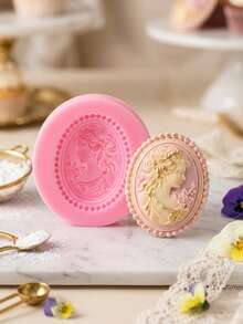 1 pieza/2 piezas Molde de fondant con marco retro, molde de silicona con cabeza de diosa de cabello largo y rosa, para manualidades de chocolate, decoración de pasteles y pudines, proyectos de joyería y arcilla polimérica - Rosa - Ver 9