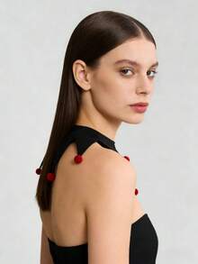 1 chiếc cổ áo rời kiểu chú hề cổ điển, phụ kiện trang phục biểu diễn xiếc cho nam và nữ, thiết kế dễ thương với quả bông trang trí, cổ áo giả đa năng. - màu đen - Xem 5