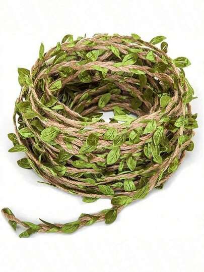 5m/16.4ft Artificial Forest Vines Leaves, Jute Rope, DIY Decorative Weaving Craft Rope, Artificial Vine Decor, Fake Plants, Woven Hanging Wreath, Gift Wrapping Cord, Suitable For Home And Wedding Decoration, Green Faux Wisteria Vines, For Party Wall And Ceiling Decor