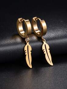 1 par de pendientes colgantes de pluma de acero inoxidable elegantes - Plateado - Ver 7