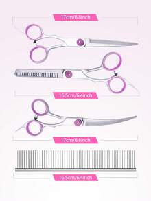 6-In-1 Professional Pet Grooming Scissors Set, Includes Curved Scissors And Stainless Steel Comb, Right-Handed Pet Haircut Tool Kit, Suitable For Dogs And Cats - Multicolor - View 5