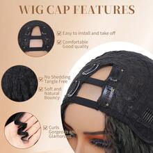 非洲V型分缝蓬松卷发假发，专为设计，无需胶水即可佩戴，发尾卷曲独特，合成材质，无需留出头发区域，夹式设计。 - 彩色 - 查看 7