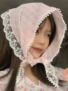 1pc French Country Style Lace Triangular Scarf, Elegant Triangular Scarf, Women's Hair Scrunchie, Headband, Beach Accessory, French Elegant Chiffon Scarf Ribbon, Floral Hair Accessory, Headwrap, Sweatband, Headband, Autumn/Winter Resort Style Headband, Women's Headscarf, Soft Headband Women Hair Accessories Elegant Hair Band Women Bandanas Elegant Head Scarf - Multicolor - View 9