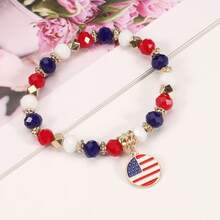 1 Piece Artistic Personalized Red White Blue American Emblem Beaded Bracelet, Color Mix Design Unisex Wristband, Fashion All-Match Jewelry For Men And Women - Pha lê Hoa Kỳ - Xem 5