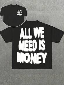 Graphic Tees Women  Men's Standard Size Casual Slogan Print Short Sleeve T-Shirt Men's Summer Casual 180g Pure Cotton T-Shirt Patterned Printed Short Sleeved Top T-Shirt - Black - View 1