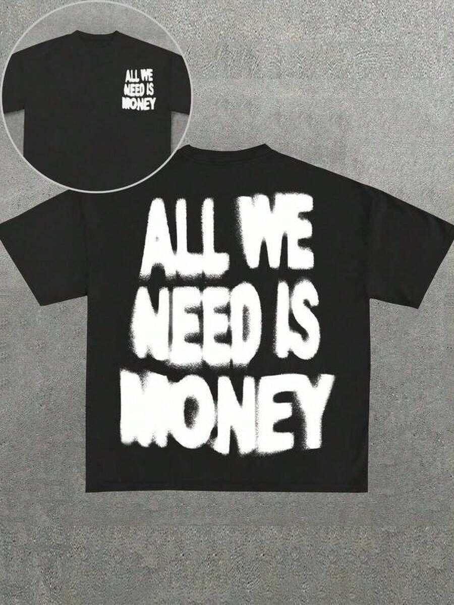 Graphic Tees Women  Men's Standard Size Casual Slogan Print Short Sleeve T-Shirt Men's Summer Casual 180g Pure Cotton T-Shirt Patterned Printed Short Sleeved Top T-Shirt - Black - View 1