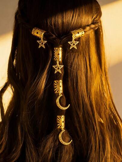 5Pcs Braided Star & Moon Hair Claw Clips Barrettes Set, Elegant Hair Accessories For Women - The Perfect Ramadan Eid Mubarak Gift, Also Ideal For Valentine's Day, Parties & Daily Wear