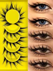 6 pares de pestañas postizas de zorro con efecto húmedo, pestañas falsas de anime para cosplay, pestañas dramáticas con efecto húmedo, extensiones de pestañas, herramienta de maquillaje, tiras de pestañas - Negro - Ver 2