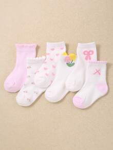 24/12/6 双装粉白相间郁金香蝴蝶结双层蕾丝婴儿袜，0-36 个月女童洛丽塔公主风袜子，镂空设计搭配玛丽珍鞋，超柔软弹力透气日常袜，适合春夏各种场合，婴儿袜，女童袜，公主袜，蕾丝袜，船袜，返校礼物，派对装扮，女童衣橱系列 - 彩色 - 查看 7