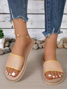 Beach Woven Hollow-Out Flat Sandals, Summer - Apricot - View 5