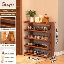Senmeo 4/5/6-Tier Natural Wood Color Wooden Shoe Rack - Multi-Layer Freestanding Shoe Storage Organizer With Wood Grain Finish, Stackable Shoe Shelves For Entryway, Closet, Hallway, Mudroom, And Front Door, Space-Saving Narrow Shoe Organizer Fits 15-24 Pairs Of Shoes, Easy Assembly Home Storage Supplies For Renters​ - 5 lớp 70 màu nâu - Xem 7