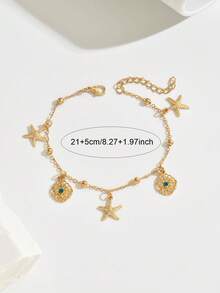 1件优雅、时尚、性感、波西米亚风格的海星花朵吊坠脚链，适合休闲、派对、假日、海滩度假等各种场合佩戴。 - 金色 - 查看 3