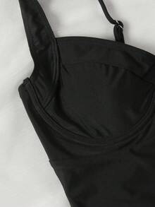 1pc Sexy V-Neck Black White Patchwork One-Piece Swimsuit Women Lingerie Teddies And Bodysuits Comfortable Stretchy Fabric Summer Beachwear - 黑色 - 查看 5