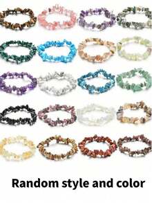 1/5/10pcs Random Fashion Yoga Energy Semi-Precious Stone Bracelet, 8mm Natural Quartz Elastic Bracelet, Unisex Friendship Jewelry Gift - Multicolor - View 5