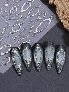 2片装 5D 闪光银色不对称镂空 Y2K 美甲贴纸 浮雕不对称线条熔孔哥特设计浮雕自粘美甲贴花 银色美甲滑块 美甲装饰沙龙 DIY 配件用品 美甲 - 銀色 - 查看 5