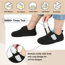 Women's Warm Teddy Fleece Full Heel Slippers, Adjustable Hook And Loop, Non-Slip Rubber Sole, Indoor/Outdoor Use For Autumn/Winter - Black - View 3