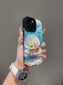 SpongeBob SquarePants 1pc Cartoon Creative Funny Shell & Starfish Vertical Striped Protective Phone Case Cover, Compatible With Samsung/Apple 17/16/15/14/13/12/11Pro Max/12Pro/14Plus And Other Models - Multicolor - View 4