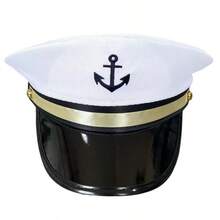 白色水手帽，船长帽，游艇派对服装配饰，平顶海军帽配围巾 - 彩色 - 查看 11