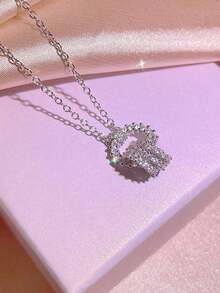 1pc Necklace, 1pc Ring, 1 Pair Earrings Luxury Elegant Interlocking Jewelry Set - Silver - View 5