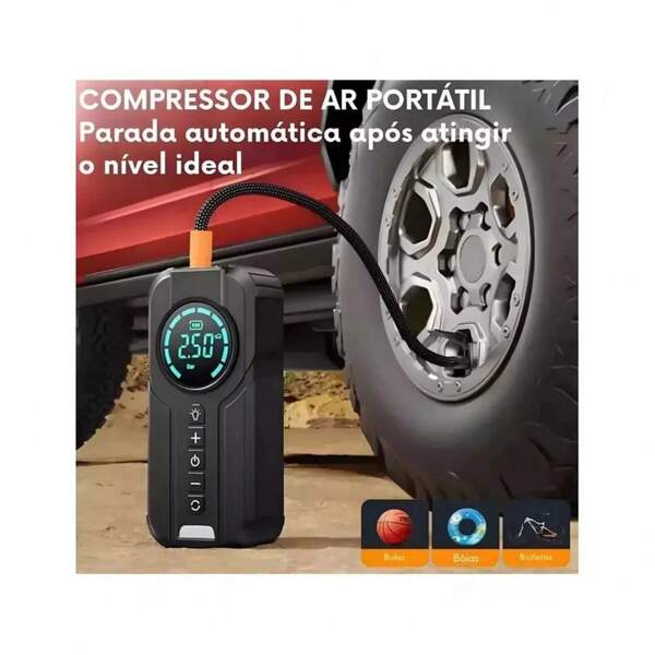 Bomba de Ar Portatil Compressor Inflator Multi-função 4 em 1 PowerBank 8kmah Bateria Calibrador de Carro Auto Pneu