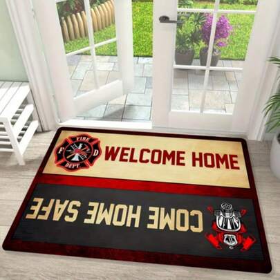 Polyester " Return Home" Firefighter Doormat, Suitable For Indoor Entrance, Bedroom, Living Room - Home Decor Carpet, Rectangular Shape
