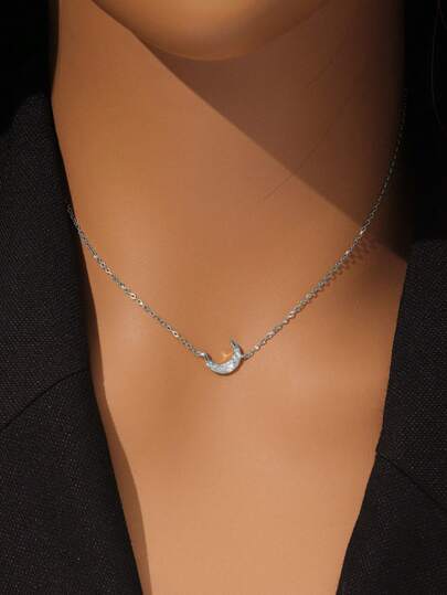 ELSEDES 1 Stück minimalistischer, luxuriöser S925 Silber Halbmond-förmiger Anhänger Halskette, romantisch & elegant, besetzt mit funkelnden Edelsteinen, vielseitig für Alltag, Party und Feiertage geeignet