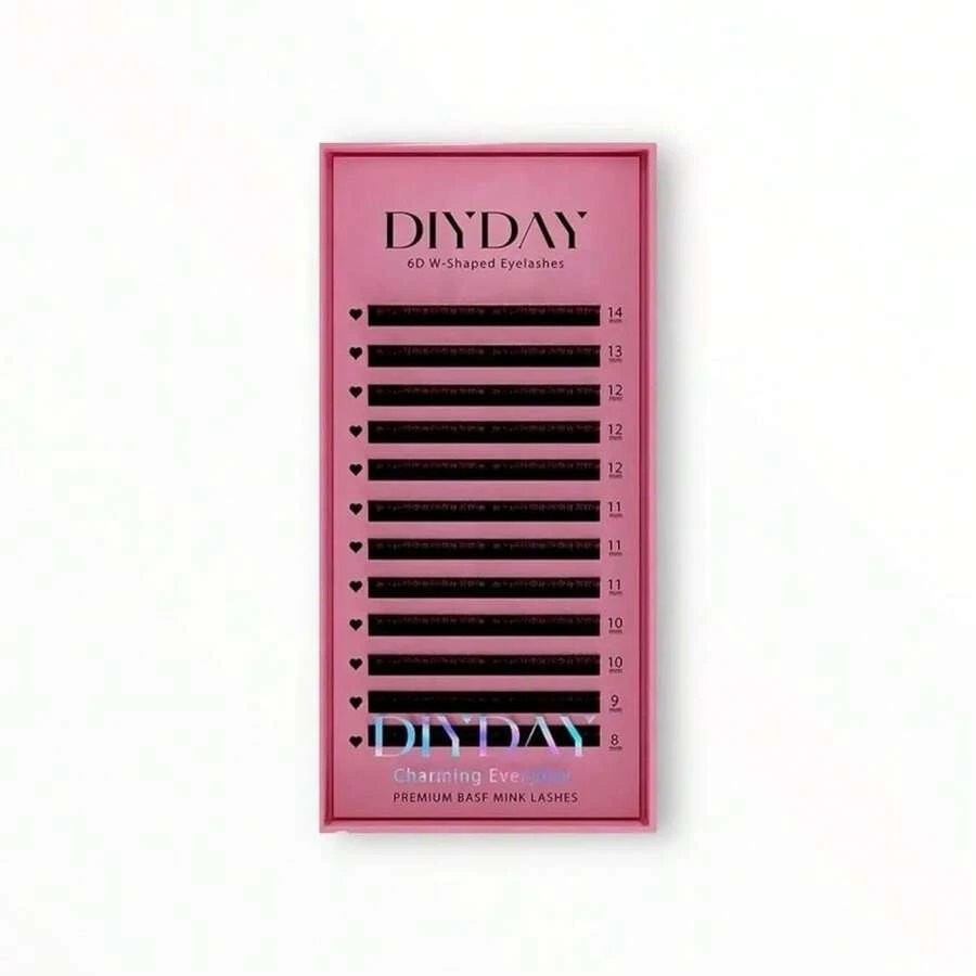 Extensiones de Pestañas Prearmadas W Shape 6D MIX o Medida DIYDAY – Fibras Tecnológicas Suaves, Negro Mate, Mega Volumen, Curvatura D, Longitudes 8-15 mm - D - Ver 1
