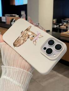 Soft Matte Pink Bow Deer Illustration White Faux Leather Texture TPU Phone Case, Delicate Touch, Anti-Slip, Fingerprint Resistant, Suitable For Daily Use Or As A Gift, Compatible With IPhone, Galaxy S24 Ultra/Galaxy S25 Ultra - White - View 5
