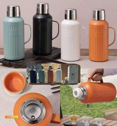 Termo de Gran Capacidad de 1000ml para Exteriores con Diseño Moderno, Pantalla Mecánica de Calor y Tapa de Vacío para Beber en Viajes