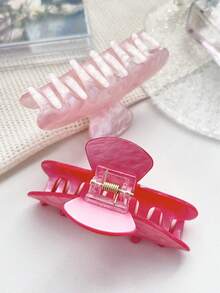 1pcs/Set Minimalist Elegant Half-Round Shiny Hair Clips, Warm Marble Pattern Hair Accessories In Lovely Pink, Ideal For Casual & Tea Party Hair Claws Claw Clips Hair Jaw Clip Hair Clamps Hair Clutch Hair Catcher Clip Fall Winter For Vacation Outfits Woman - 粉色 - 查看 5