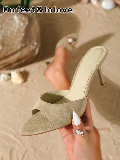 On feet& in love Women's Elegant Velvet Strap Open Toe High Heel Slide Sandals, Suitable To Pair With Dresses, Summer