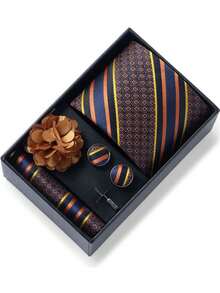 4pcs Set - Men's Tie, Pocket Square, Essential Accessories For Business Formal Attire And Formal Occasions - Color Mixing - View 2