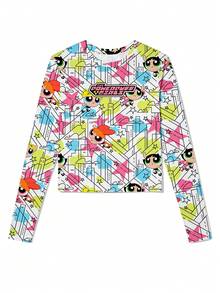 SHEIN X Powerpuff Girls Women's Cute Multicolor Print Top - Comfortable Cute Casual Style, Suitable For Daily Wear - Multicolor - View 3